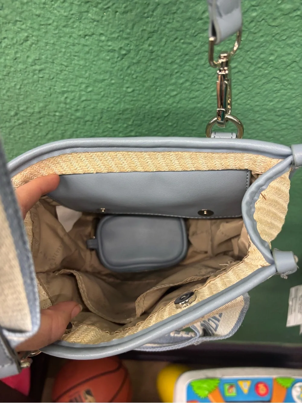 Steve Madden Cream and Blue Logo Strap Woven Tote
